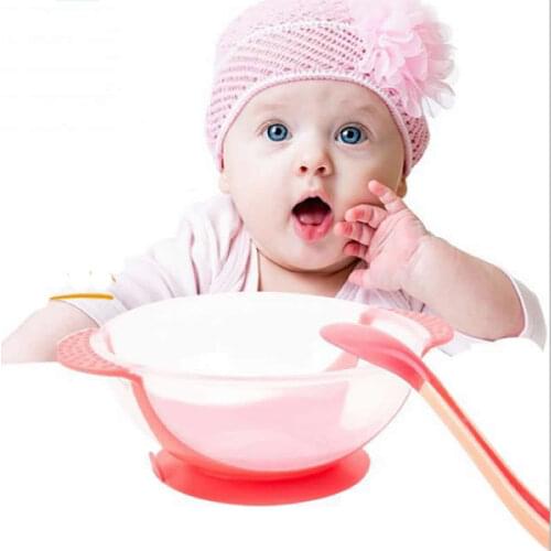 Children Tableware Baby Learning Dishes with spoonn Assist Food Bowl Temperature Sensing Spoon Baby Feeding Bowl training to eat
