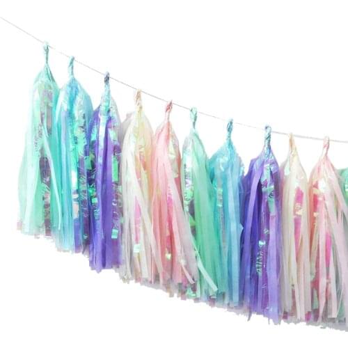 Unicorn Party Garland Rainbow Iridescent Tassel Garlands Paper Flower Wedding Decoration Birthday Baby Shower Party Decorations