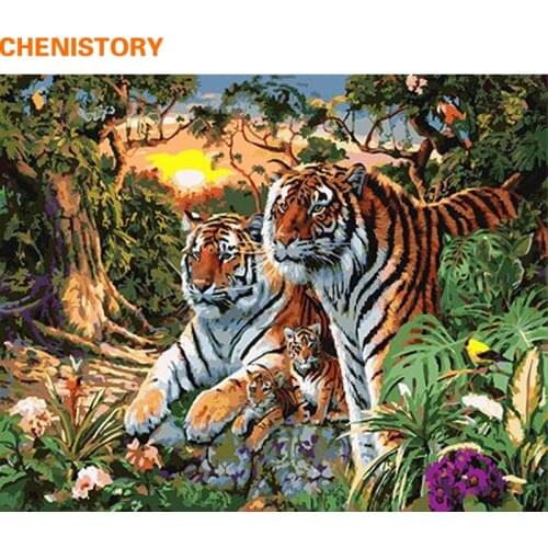 CHENISTORY Tigers Familly Animals DIY Painting By Numbers Modern Wall Art Canvas Painting Home Decor For Unique Gift Artwork