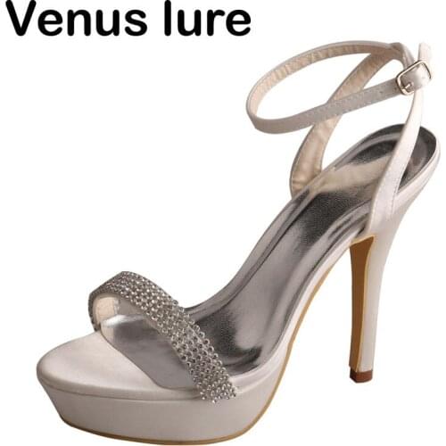 Wedopus Fashionable Sandles for Wedding Party Platform Crystal Ankle Strap Bridal Shoes