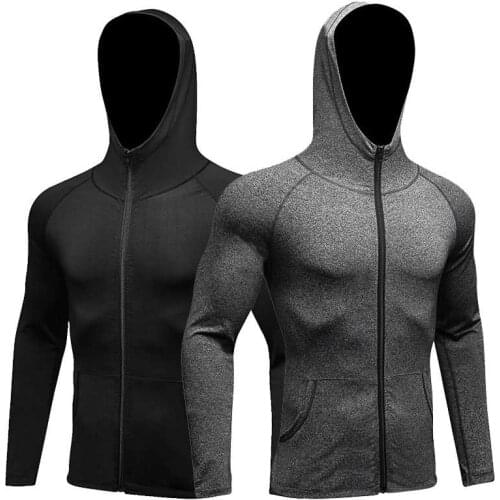 Men Quick Dry Cap Hoodie Sweatshirt Sporting Jersey Compress Fitness Tight Rashgard Shirt Gymming Bodybuilding Runs Jacket 9002