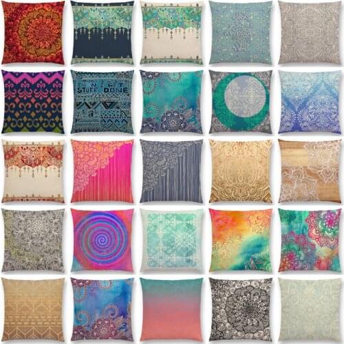 Soft short hair Colorful Flower Gorgeous Doodle Geometry Mandala Coral Paisley Pattern Cushion Cover Sofa Pillow Case 45x45 cm