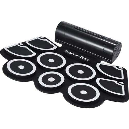 Electronic Roll Up Drum Pad Set 9 Silicon Pads Built-in Speakers with Drumsticks Foot Pedals 3.5mm Audio Cable
