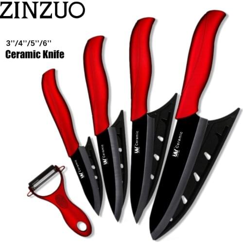 ZINZUO Ceramic Knives Set Kitchen Cooking set 3" 4" 5" 6" inch + peeler Paring Fruit Chef Knife Meat Vegetables Slicing Tools