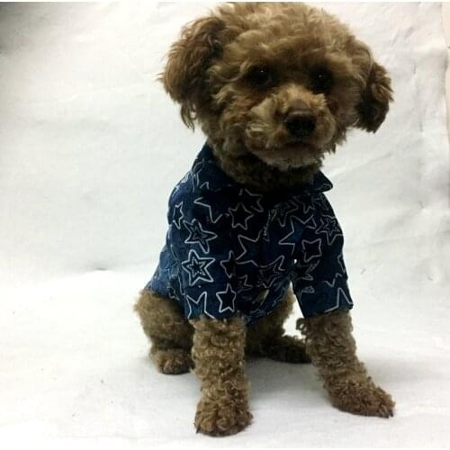 TOMEPETS Pet clothing dog shirt for big bellies jeans in 5-star pattern in blue/red