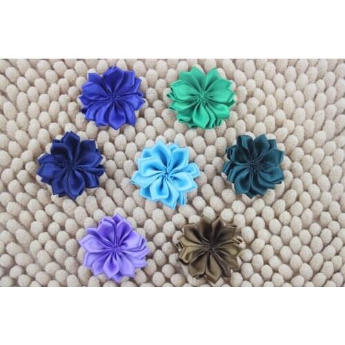 Wholesale 4cm satin rosette flowers , satin ribbon fabric flowers for kids headband