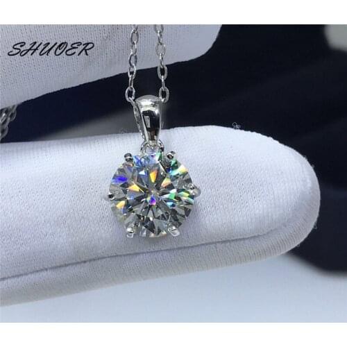 Classic 925 Sterling Silver 3 Carat D Color Moissanite Pendant Necklace Brilliant Cut Sparkling Round Stone Necklaces for Women