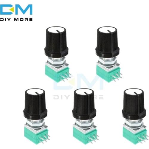 10PCS 6 Pin 6PIN 6P Rotary Potentiometer 6mm Knurled Shaft Single Linear B Type B10K ohm 5K 10K B20K B50K B100K With White Caps