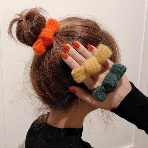 Women Cute Knitted Wool Bow Hair Bands Rope Girls Elastic Handmade Headdress Female Tie Ponytail Holder Hair Accessories