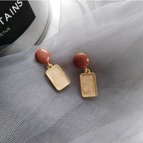 S925 Silvery Needle Geometric Design Drop Oil Ear Pendant Retro Temperament Simple Contrast Color Short Ear Stud Wholesale