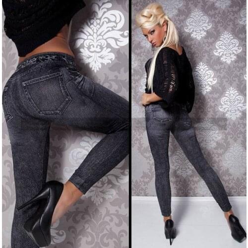Sexy Denim Look Leggings Lady Jeans Style Black Legging Pants for Women