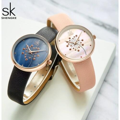 Shengke SK Female Watch Women Simple Fashion Watches Casual Quartz Wristwatches Leather Strap Sports Ladies Elegant Girl Clock