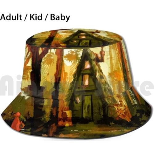 Grimm Sun Hat Foldable UV Protection Hansel And Gretel Cabin Woods Little Hood Drawings Net Forest Zelda Nintendo