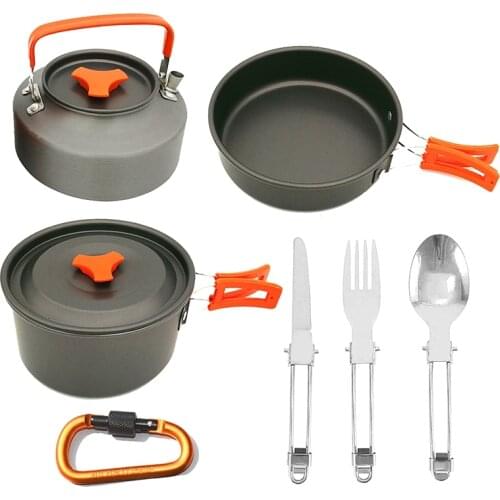 Outdoor Camping Tableware Camping Cookware Picnic Set Camping Kettle Utensils Tourist Tableware With Foldable Spoon Fork Knife