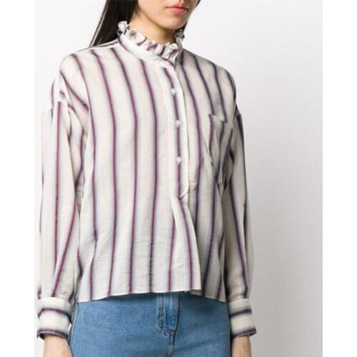 Women Shirt 2020 Autumn Striped Cotton Viscose Silk Shirt Women