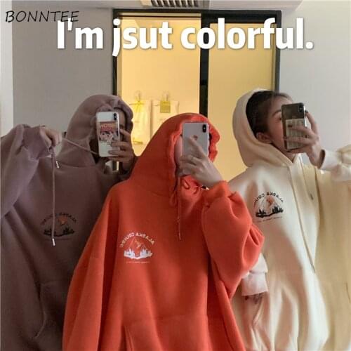 With Hat Hoodies Women Ins Friend Funny Print Korean Harajuku Winter Autumn Teens Hoodie Front Picket Chic Womens Sweatshirt New