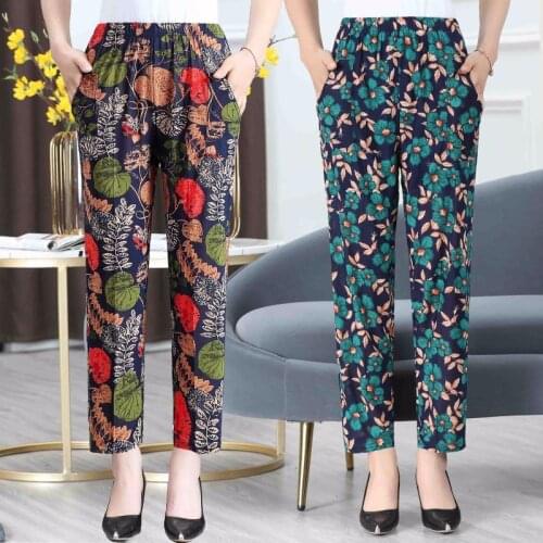 2021 Summer Women Elastic High Waist Wide Leg Pants for Mum Korean Tie Dye Printed Vintage Casual Ladies Straight Trousers Z171