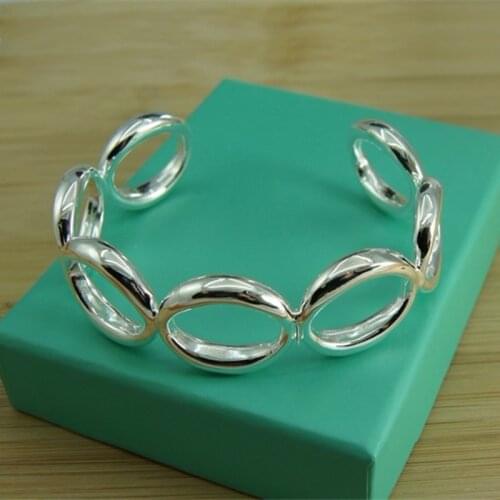 Fashion 925 Sterling Silver Opening Round Shape Woman Bracelets Charm Bangle Women Fine Party Jewelry Gift