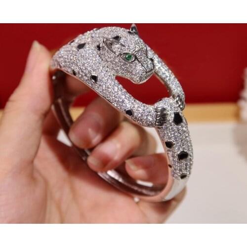 Black spot Leopard bangle bracelet 3A+ Cubic Zirconia Stone Animal Panther designer copper jewelry for Women or men