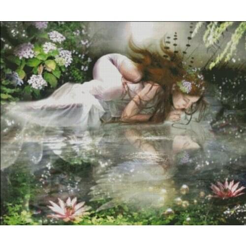 Gold Collection Embroidery The Water Fairy Counted Cross Stitch Patterns with 100% Cotton Flosses & Free Shipping for Wall Decor