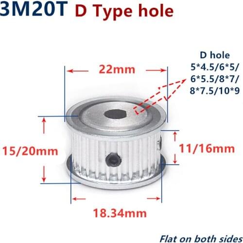 20 Teeth HTD 3M Timing Pulley D Type Bore for Width 10/15mm 3M synchronous belt HTD3M pulley Belt gear 20Teeth 20T