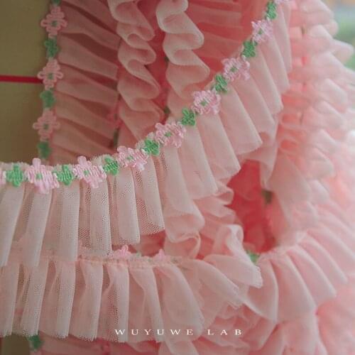 1yard Soft Pink Green Small Flower Lace Trims Ribbon I-fold 3D for Wedding Dress Doll Clothing DIY Decoration Accessories 6cm