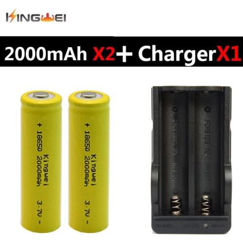 100% Original KingWei 18650 2000mah Battery With 3.7v Rechargeable Li-ion Battery Charger for LED Flahslight Torch