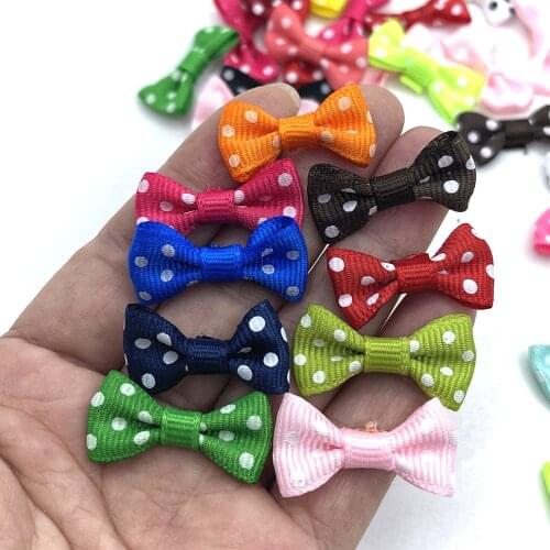 100pcs 30*15mm Grosgrain Dots Ribbon Bow Mini Hair Bow for Scrapbook DIY Hair Bow Ties Hair Accessories