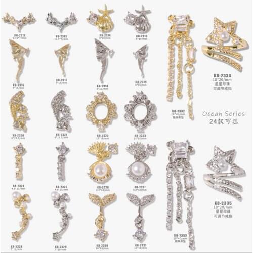 3PCS, Nail Art Ocean Series Zircon Pearl Jewelry With Gold Silver Alloy For Nail Tips Decorations