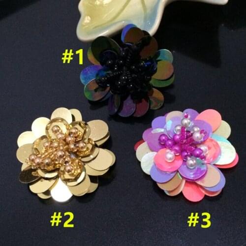 3D flower 3color beaded sequins patches decoration sewing on patches applique toppe parches para la ropa patches for clothes
