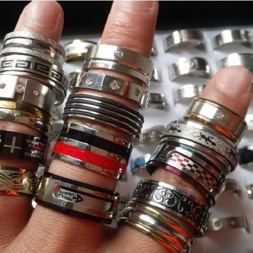 50pcs stainless steel rings mixed styles mens womens top fashion jewelry wholesale lot bulk brand new