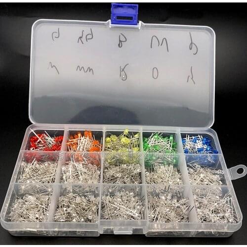 750pcs/lot 3MM F3 LED Mixed Red/Orange/Yellow/Green/Blue/Warm White/Purple/Powder Light Emitting Diode Component Box 15 Kinds