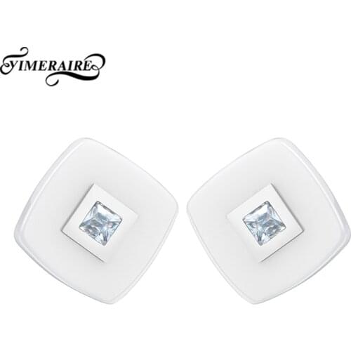 White Elegant Studs Fashion Earrings Ceramics Ear Rings With Zircon For Women Girls Ladies Minimalist Style Wedding Date Jewelry