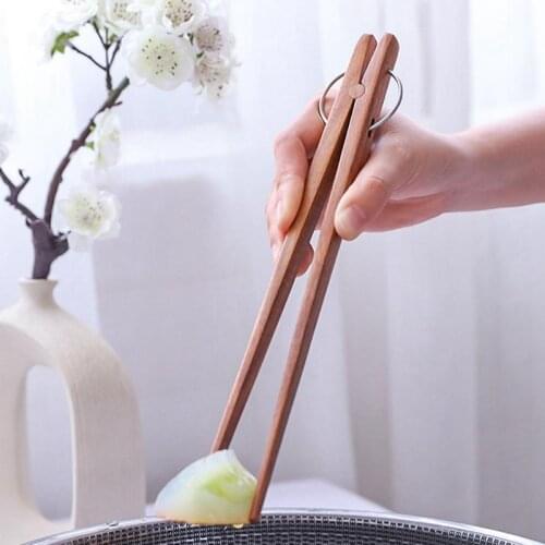 Wood Food Tongs Long Handle Non-slip Bread Tongs Dessert Tongs Lager Barbecue Tongs Anti Heat Bread Clip BBQ Tool