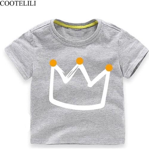 COOTELILI 80-130cm Kids Boys T Shirt Cute Crown Cartoon Summer Childrens Clothes Fashion Short Sleeve Tee For Girls Boys Tops