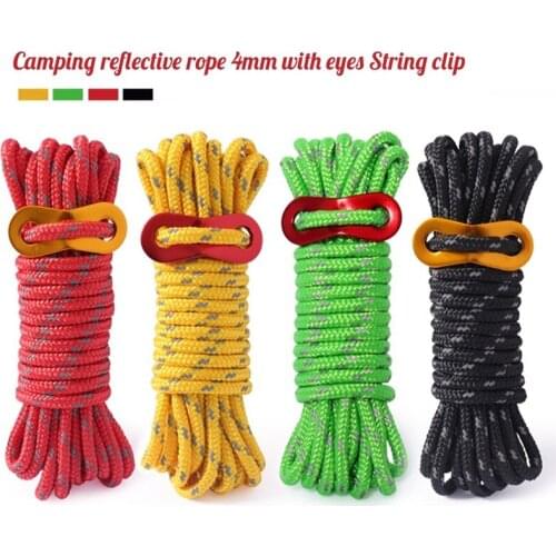 4m outdoor camping reflective rope 4mm thick windproof rope canopy tent construction pull rope aluminum alloy buckle accessories