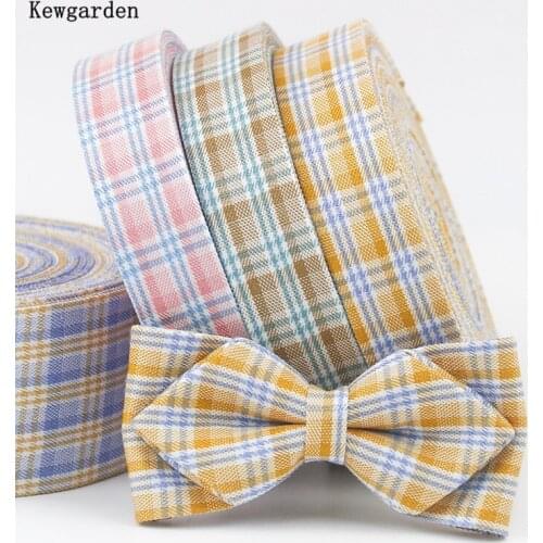 Kewgarden 2" 1" 3/8" 50 25 10mm Plaid Fabric Layering Cloth Ribbons Handmade Tape Carfts DIY Hair Bow tie Accessories 11 Yards