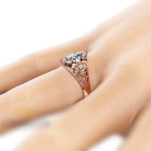 Rose Gold Ring Crystal Rhinestone Jewelry Bride Wedding Party Jewelry Anillos Christmas Gift Wedding Mujer Ring Size 6-10 Women