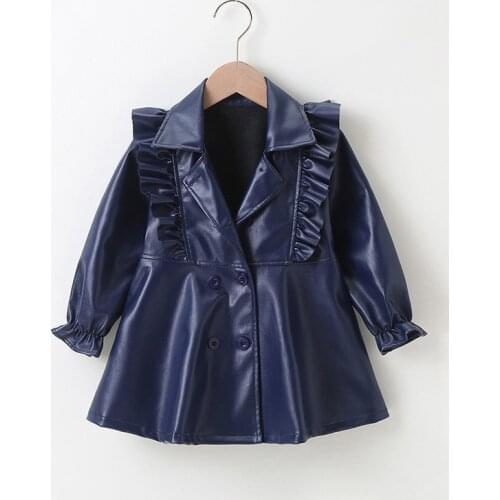 New fashion girls' spring and autumn trend leather jacket childrens fashionable medium length coat 0-6 years old leather jacket