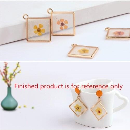 Summer style 30pcs/lot flowers core decoration geometry square shape alloy floating locket charms diy jewelry earrings pendants