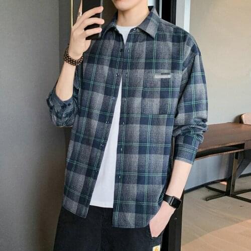 2020 Japan Style Loose Streetwear Plus Size M-5Xl Clothes Casual Spring Autumn Plaid Shirt Men Long Sleeve High Quality