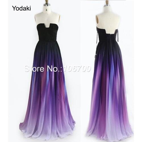 Real Photo New Gradient Ombre Print Chiffon Prom Dresses Pleat Ruched Strapless Off Shoulder Sexy Evening Gown