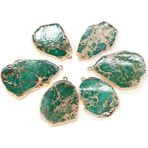 Natural Imperial Jasper Stone Pendants Irregular Green Emperors Stone Charms for Jewelry Making Necklace Bracelet Gift