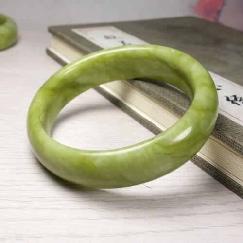 Natural Green White Hand Carved Wide Jade Bracelet Fashion Boutique Jewelry Women Men Bracelet