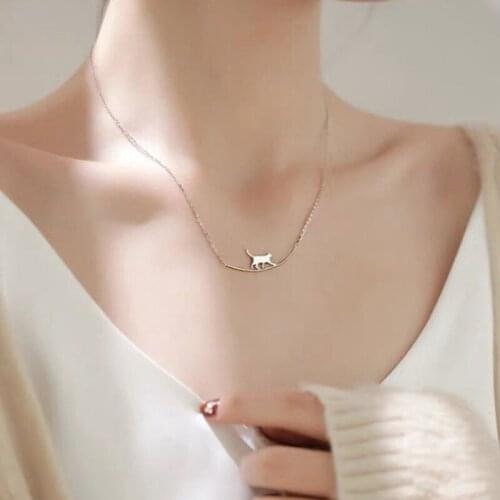 New Fashion Cat Curved Simple Personality Silver Jewelry Cute Animal Walking Cat Clavicle Chain Necklaces