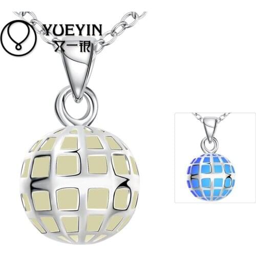 New silver plated noctilucent necklace pendant for women Hollow carved earth shape long Necklace Luminous color light N078-C