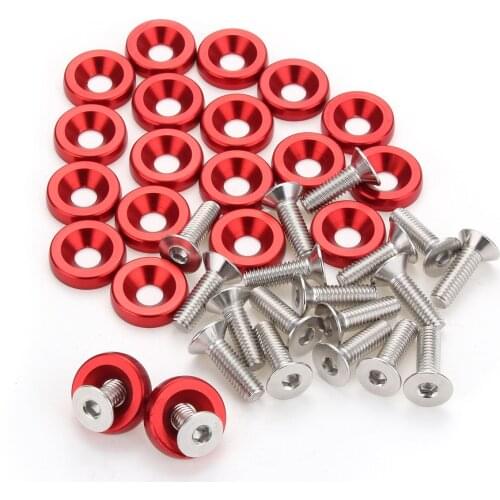 New M6 x 20mm Red Rear Billet Aluminum /Fender Bumper Washer Bolt Engine Dress Up Kits 20pcs