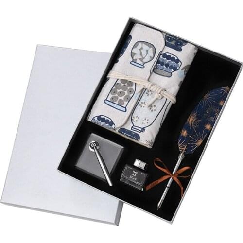 Quill Gift Box Dipped In Water Fountain Pen Loose-leaf Notebook Set Creative Students Gift Star Quill Feather Pen Stationery