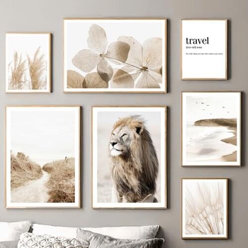 Lion Reed Dandelion Dahlia Leaf Field Sky Nordic Posters And Prints Wall Art Canvas Painting Wall Pictures For Living Room Decor