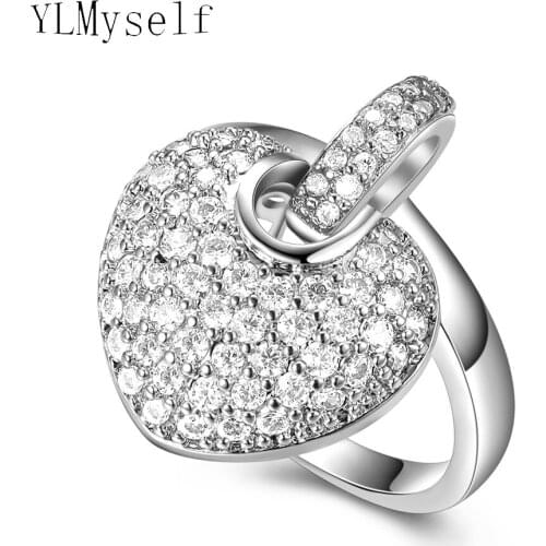 Lovely rings for birthday gift Cute/Romantic jewelry Girlfriend gift Sparkly Cubic Zirconia crystal Fashion Heart pendant ring